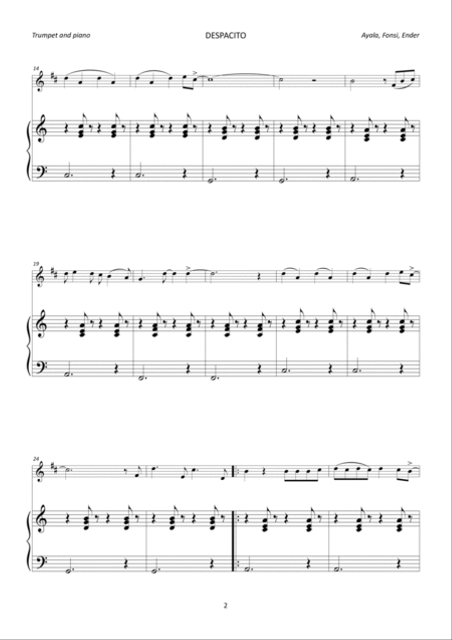 Despacito Trumpet Solo scores gallery preview page 2