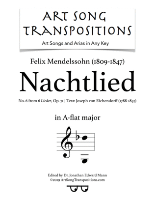 Book cover for MENDELSSOHN: Nachtlied, Op. 71 no. 6 (transposed to A-flat major)