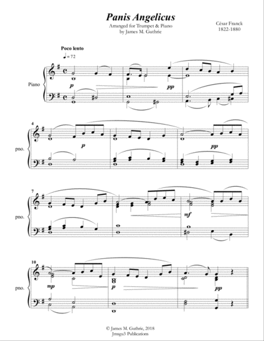 Franck: Panis Angelicus for Trumpet & Piano B-Flat Trumpet scores gallery preview page 1