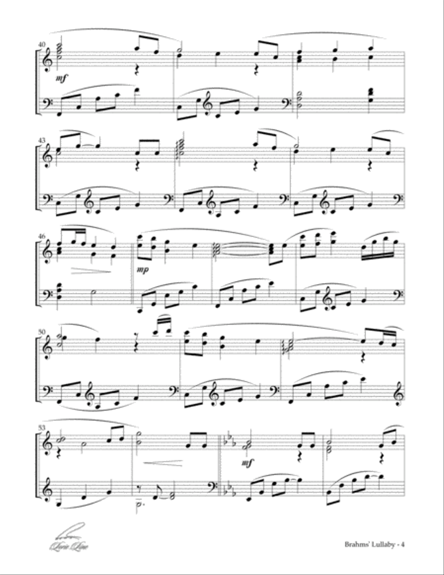 Brahms' Lullaby Piano Solo scores gallery preview page 4