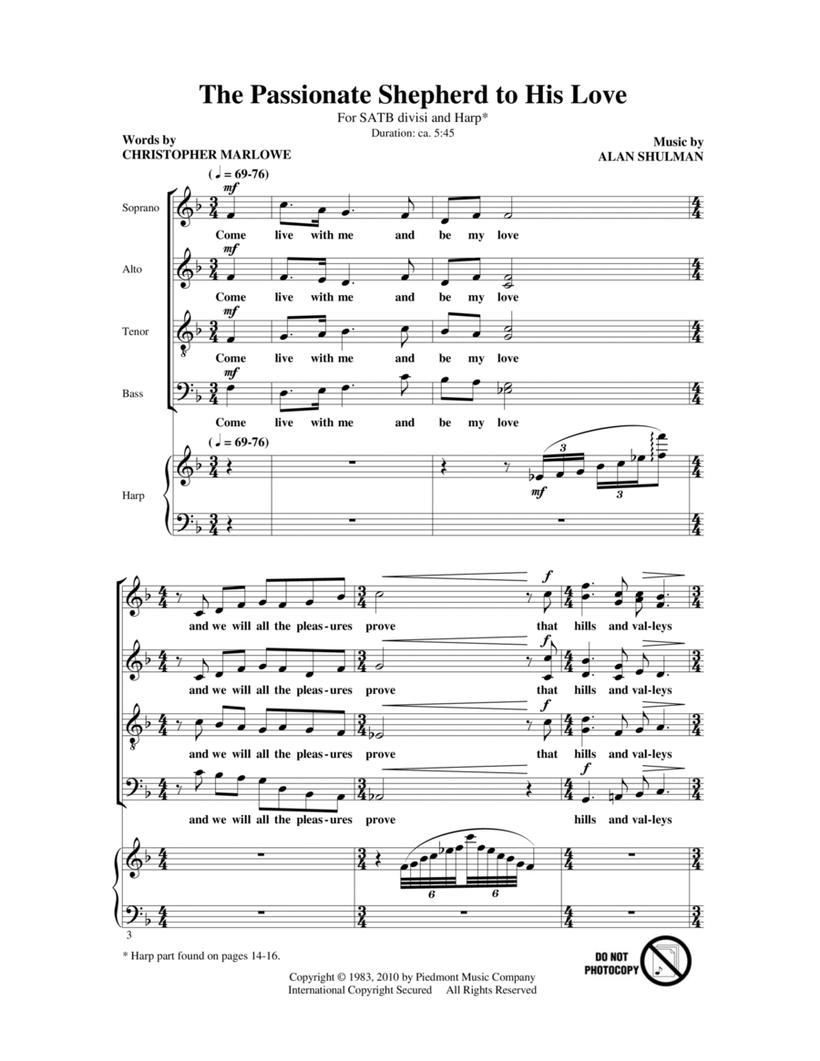 The Passionate Shepherd To His Love 4-Part scores gallery preview page 1