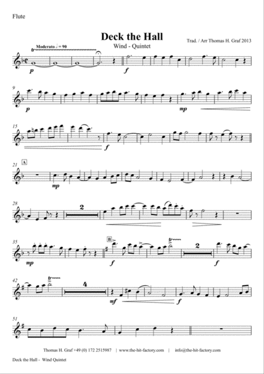 Deck the halls - Christmas Carol - Polyphonic - Wind Quintet Woodwind Quintet scores gallery preview page 4