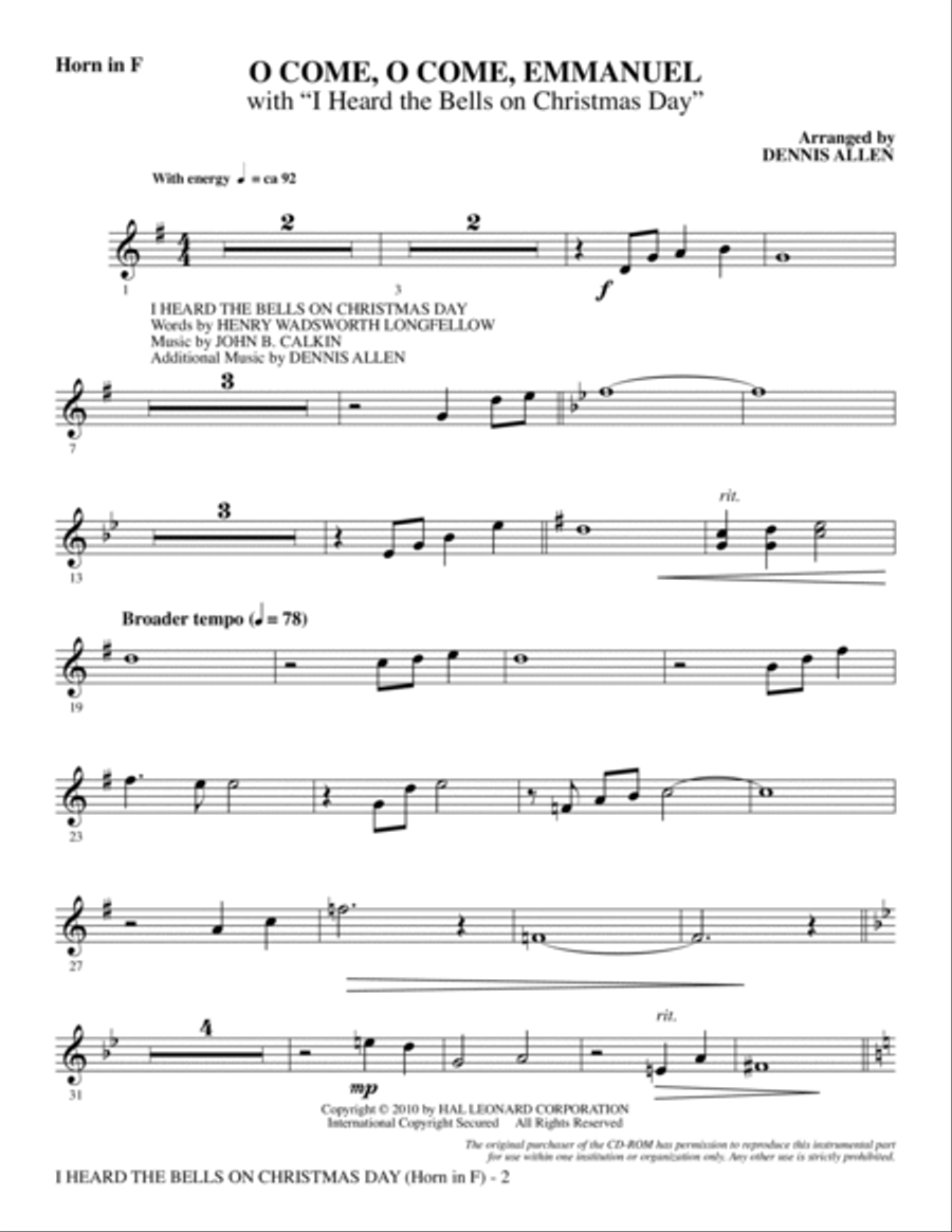 I Heard The Bells On Christmas Day (Celebrating Peace On Earth) - Horn in F Choir scores gallery preview page 2
