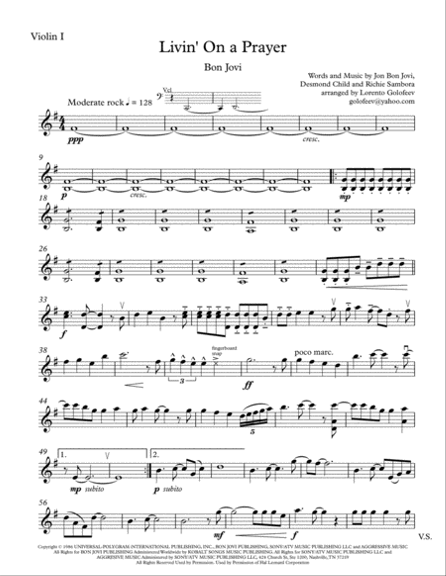 Livin' On A Prayer String Quartet scores gallery preview page 1
