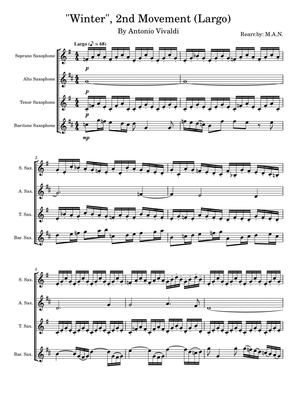 Vivaldi's Four Seasons, Winter, 2nd Movement (Largo) for Saxophone Quartet