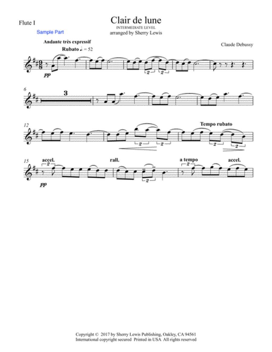 CLAIR DE LUNE﻿, Woodwind Trio, Intermediate Level for 2 flutes and bassoon image number null