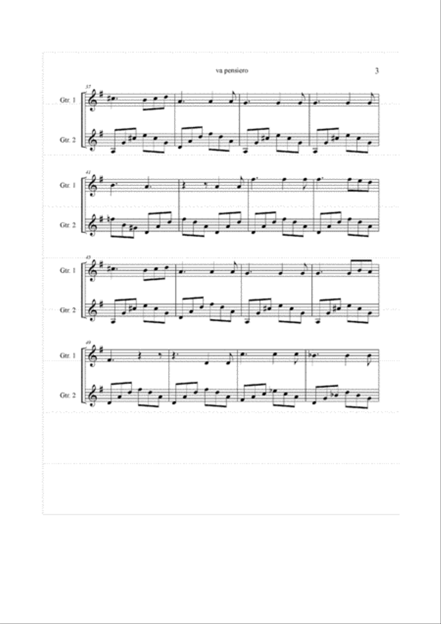 Va, Pensiero (from Nabucco) By Giuseppe Verdi (1813-1901) ARRANGED for GUITAR DUO BY SERGIO VETTORE Classical Guitar scores gallery preview page 3