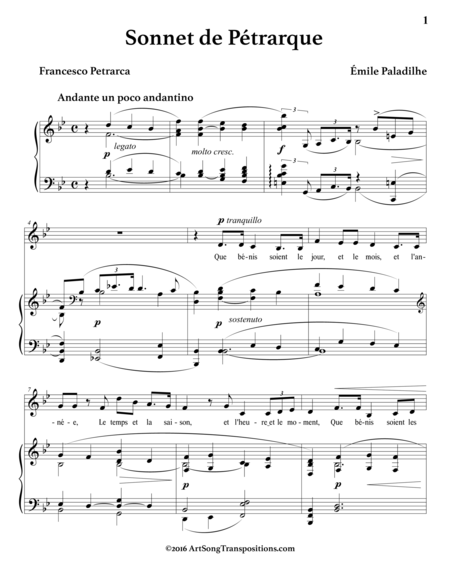 PALADILHE: Sonnet de Pétrarque (transposed to B-flat major)