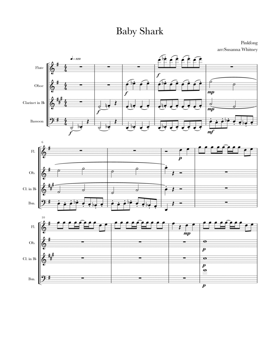 Baby Shark Woodwind Quartet scores gallery preview page 1