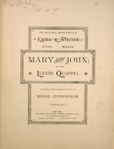 Song. Waltz. Mary and John, or, The Lovers' Quarrel
