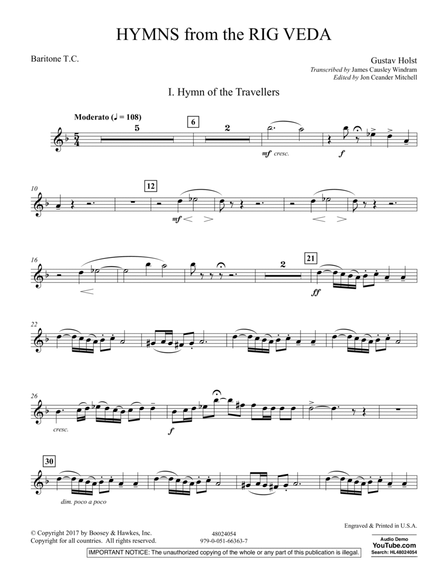 Hymns from the Rig Veda - Baritone T.C. Baritone Horn TC scores gallery preview page 1