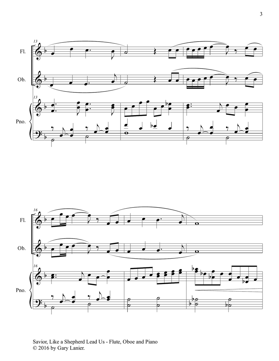 SAVIOR, LIKE A SHEPHERD LEAD US (Trio – Flute, Oboe & Piano with Parts) Woodwind Duet scores gallery preview page 4