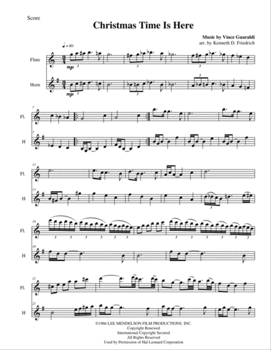 Christmas Time Is Here Woodwind Duet scores gallery preview page 1