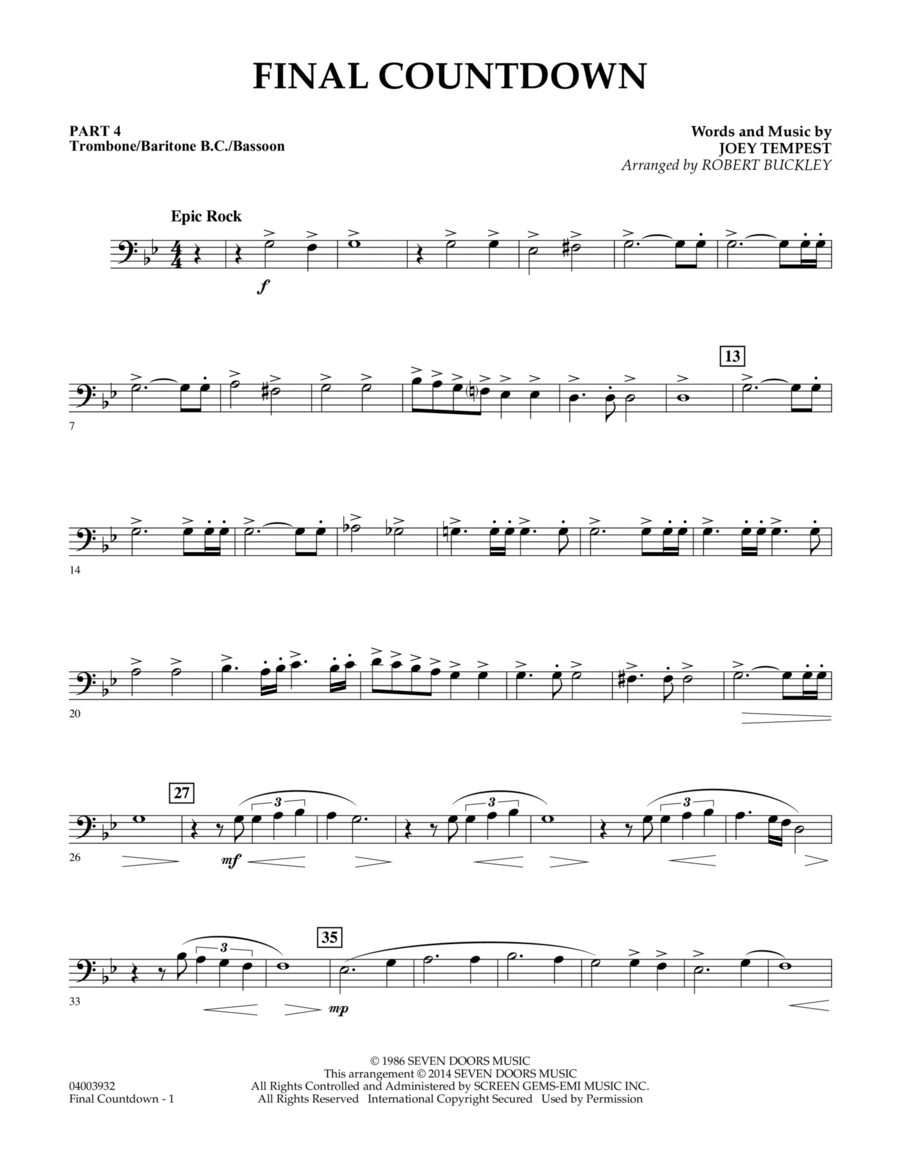 Final Countdown - Pt.4 - Trombone/Bar. B.C./Bsn. Concert Band scores gallery preview page 1