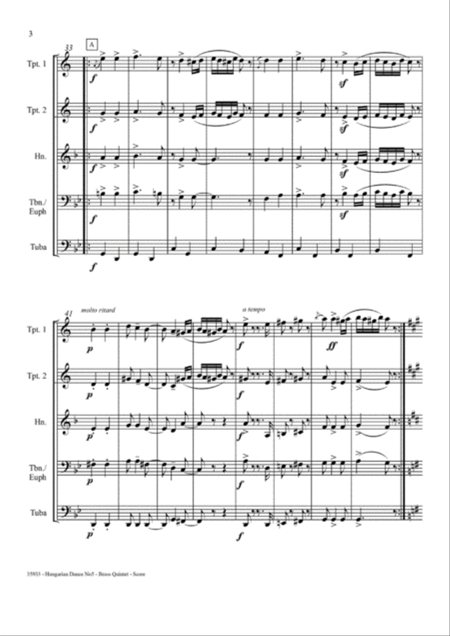 HUNGARIAN DANCE NO5 – BRASS QUINTET Brass Quintet scores gallery preview page 4
