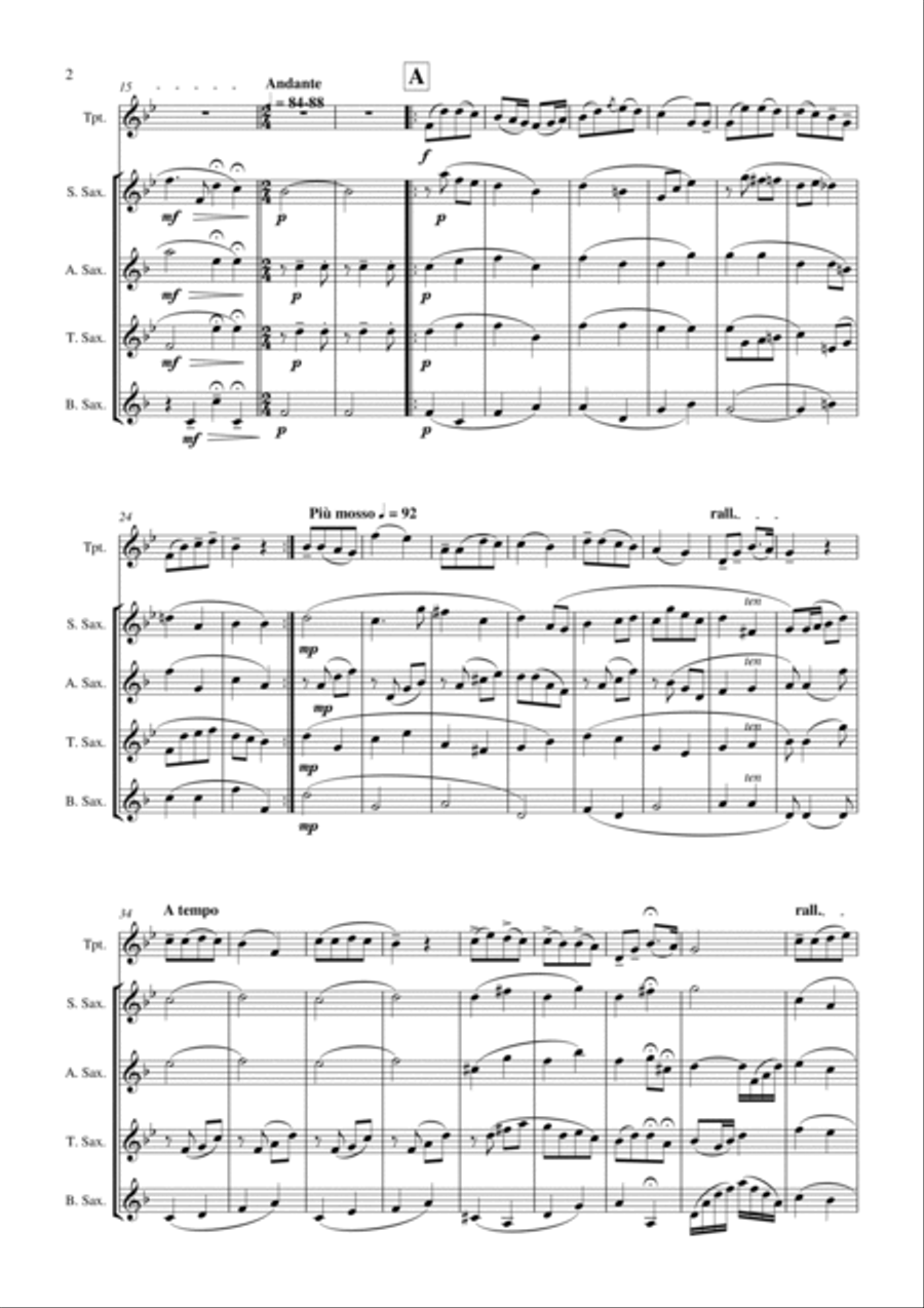 Grand Russian Fantasie for Solo Trumpet and Saxophone Quartet Woodwind Quartet scores gallery preview page 3