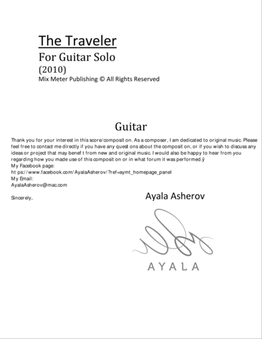 The Traveler - Solo Guitar piece in three movements Classical Guitar scores gallery preview page 1