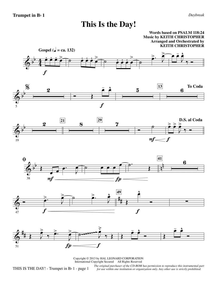 This Is the Day! - Bb Trumpet 1 Choir scores gallery preview page 1
