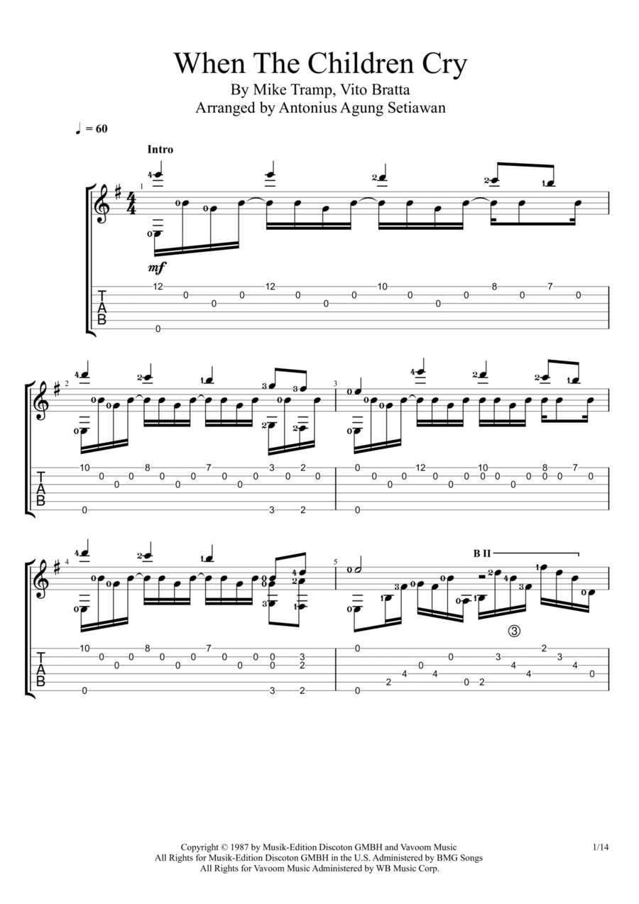 When The Children Cry When The Children Cry Guitar Tablature scores gallery preview page 1