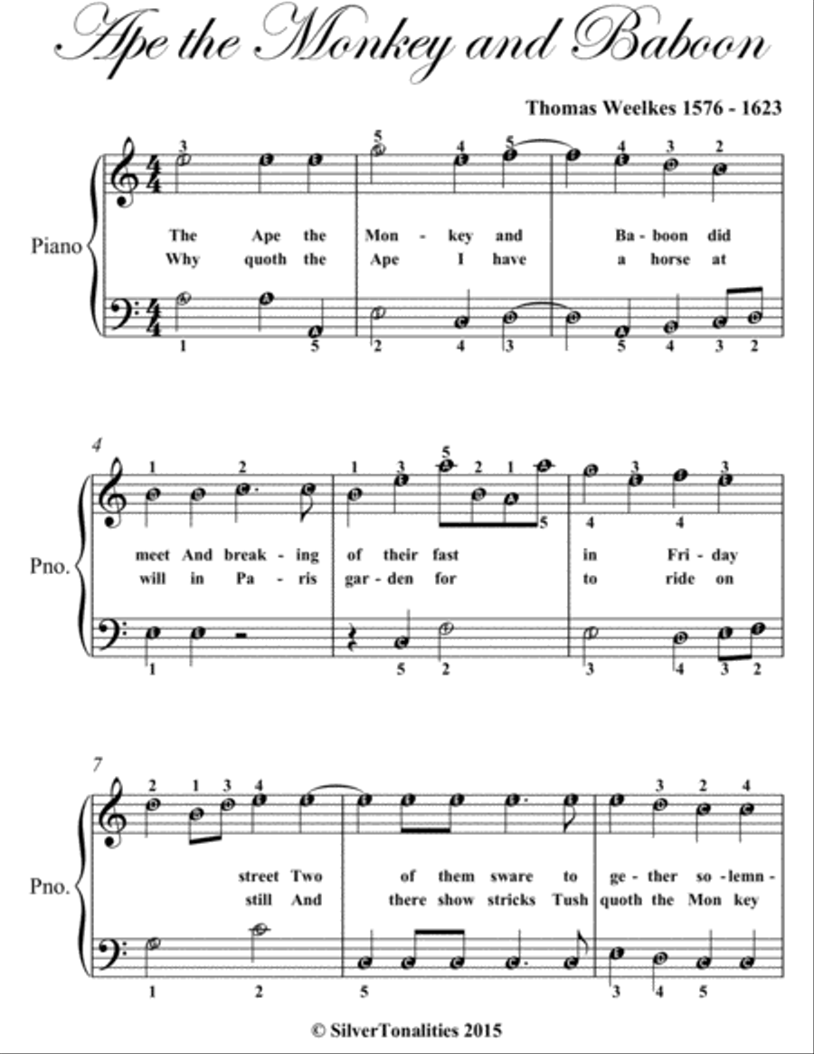 Ape the Monkey and Baboon Easy Piano Sheet Music Easy Piano scores gallery preview page 2