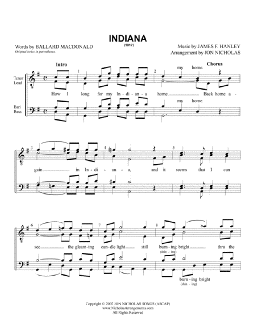 Indiana (Back Home Again In Indiana) TTBB scores gallery preview page 1