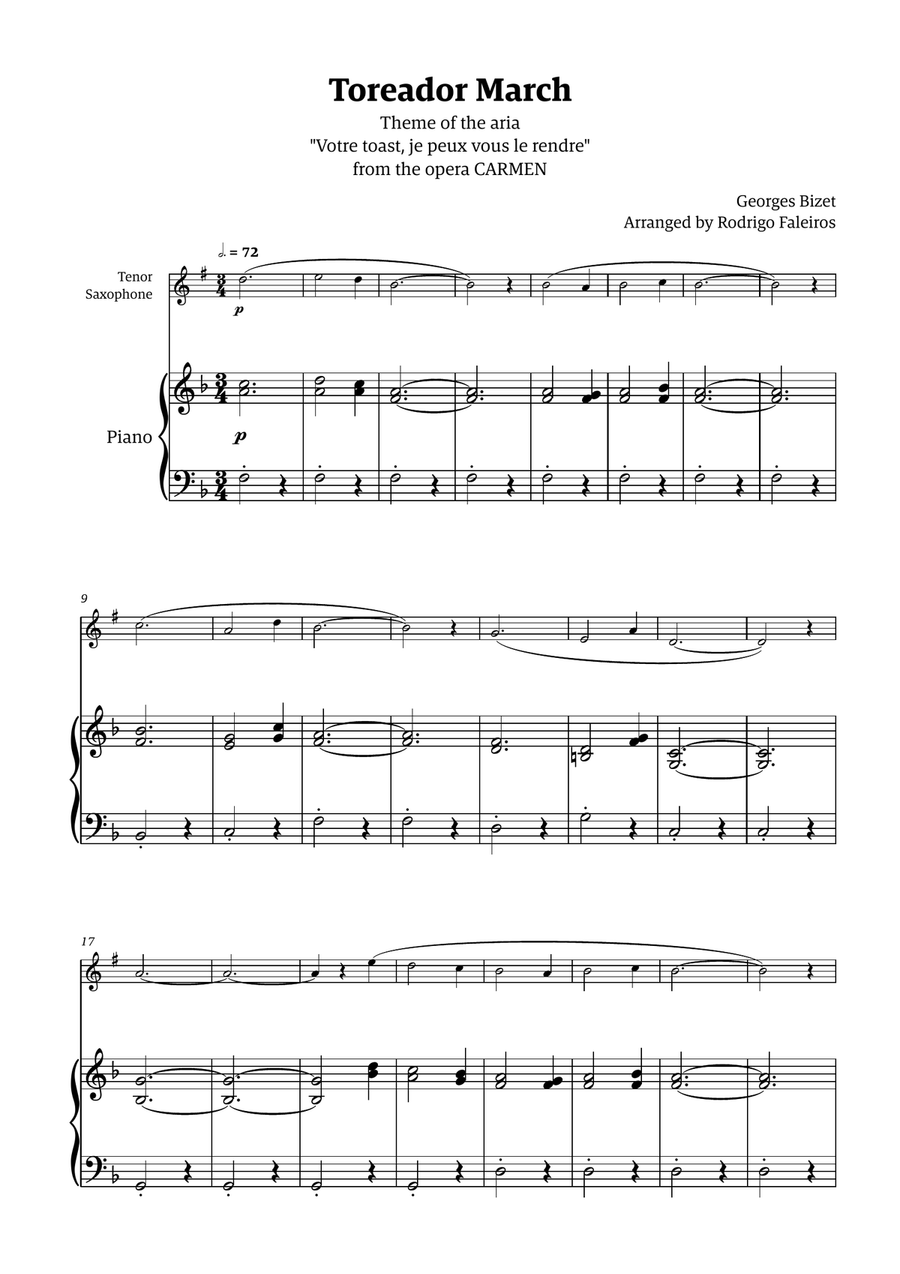 Toreador March (from the opera Carmen) - easy version Chamber Music scores gallery preview page 1