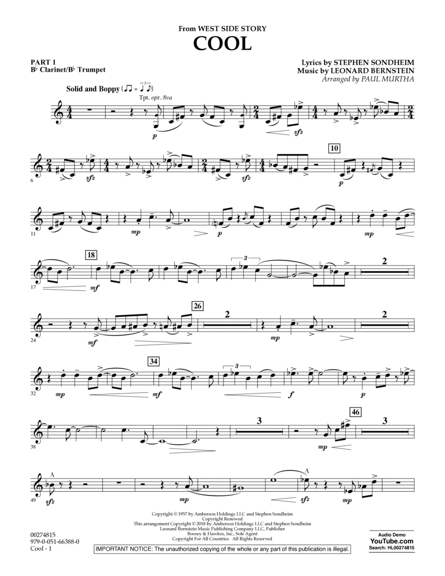 Cool (from West Side Story) (arr. Murtha) - Pt.1 - Bb Clarinet/Bb Trumpet