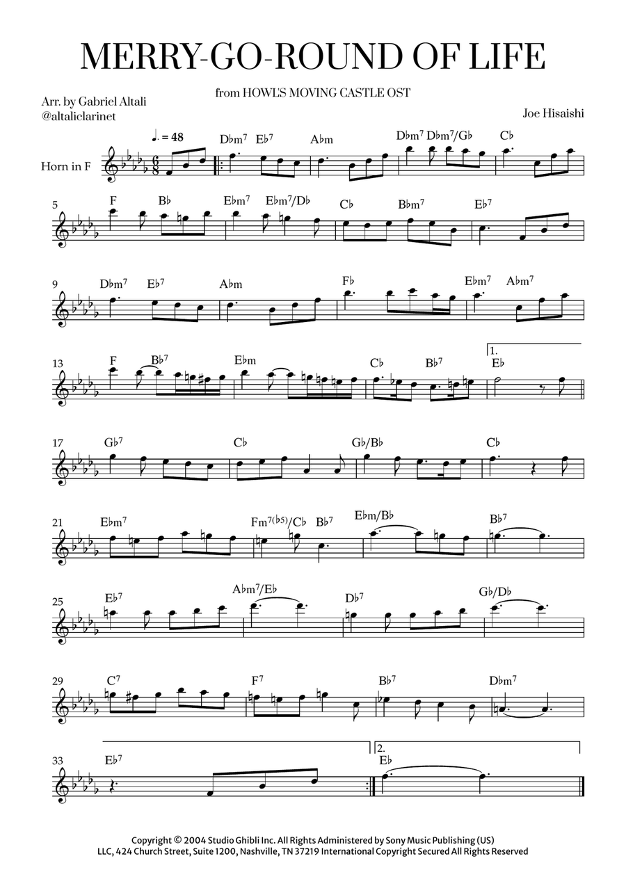 Merry-Go-Round Of Life Horn scores gallery preview page 1