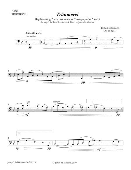 Schumann: Träumerei Op. 15 No. 7 for Bass Trombone & Piano image number null