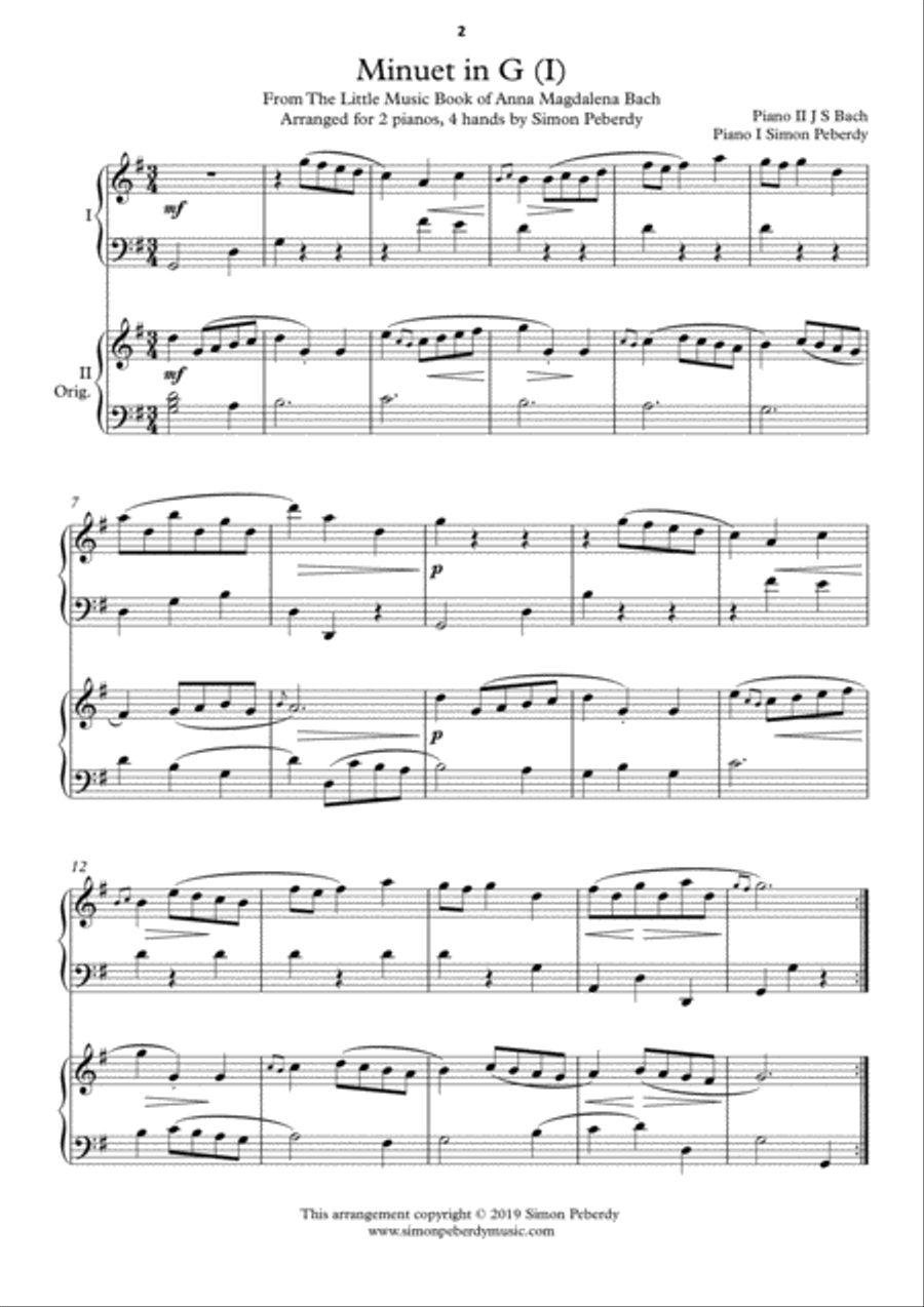 5 Easy Pieces for 2 pianos Book 5. (5 Minuets from the Little Music Book of Anna Magdalena Bach) arr Piano Method scores gallery preview page 4