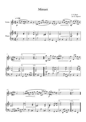Book cover for Minuet (In D Minor), Johann Sebastian Bach, For Violin & Piano