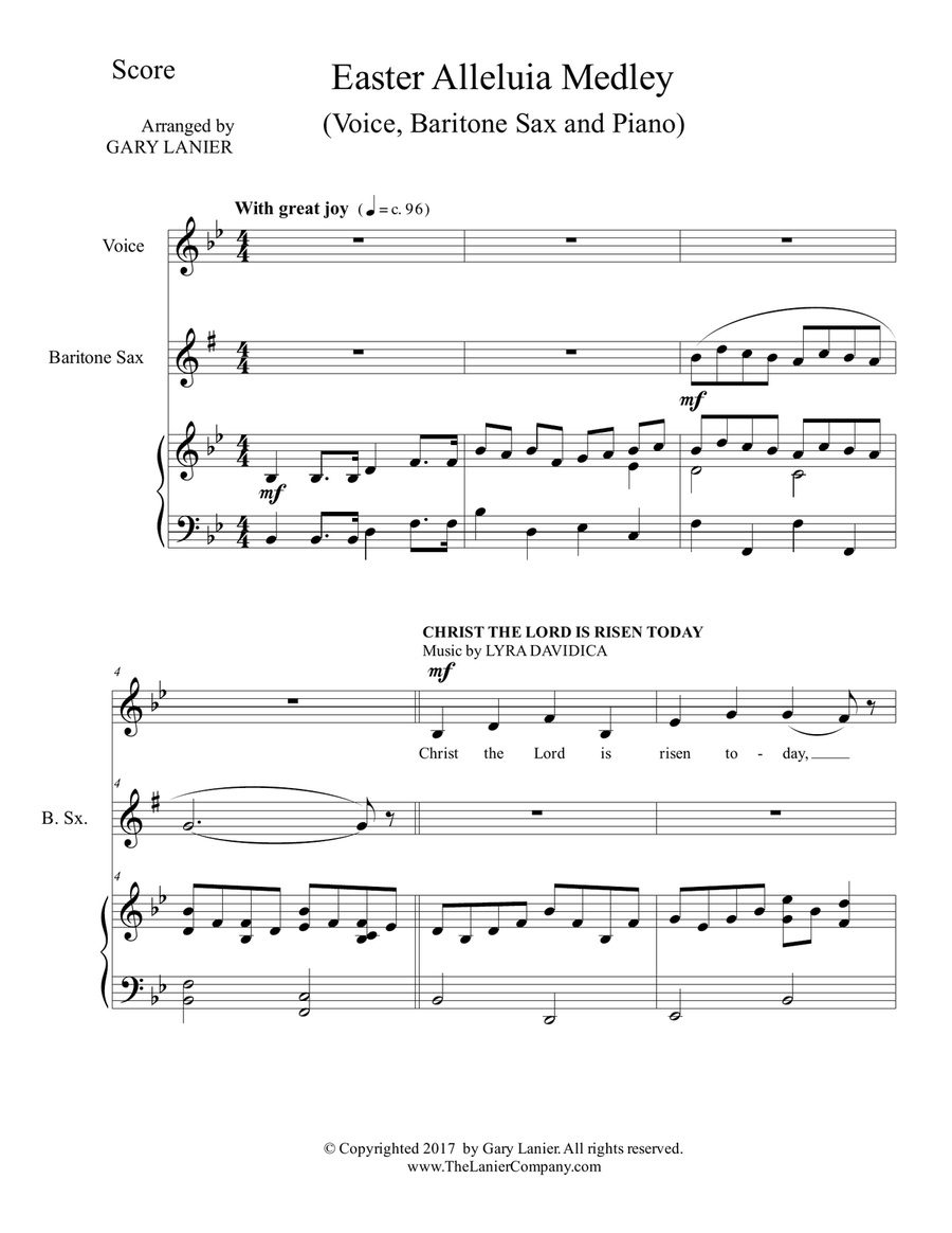 3 GREAT EASTER HYMNS (Voice, Baritone Sax & Piano with Score/Parts) Small Ensemble scores gallery preview page 2