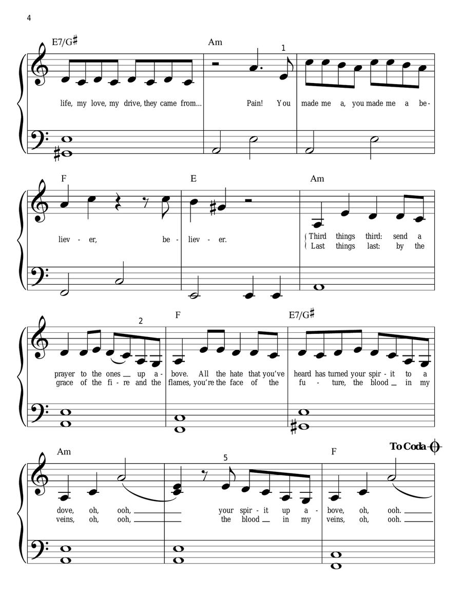 Believer Easy Piano scores gallery preview page 4