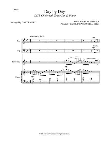 DAY BY DAY (SATB Choir with Tenor Sax & Piano - Score & Parts included) image number null