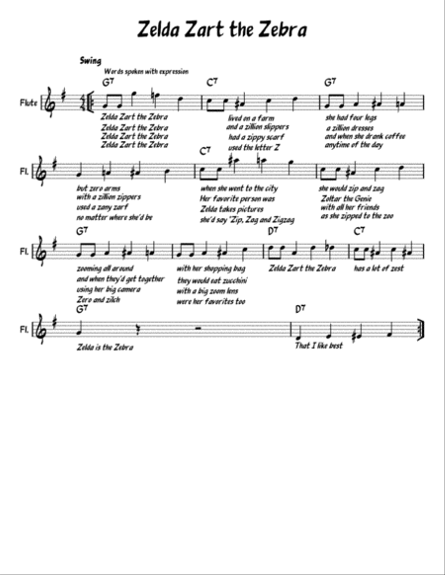 Zelda Zart the Zebra - Lead Sheet Piano, Vocal, Guitar scores gallery preview page 1