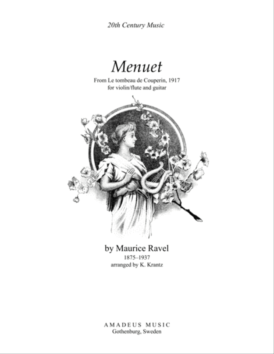 Menuet from Le tombeau de Couperin for violin or flute and guitar Flute scores gallery preview page 1