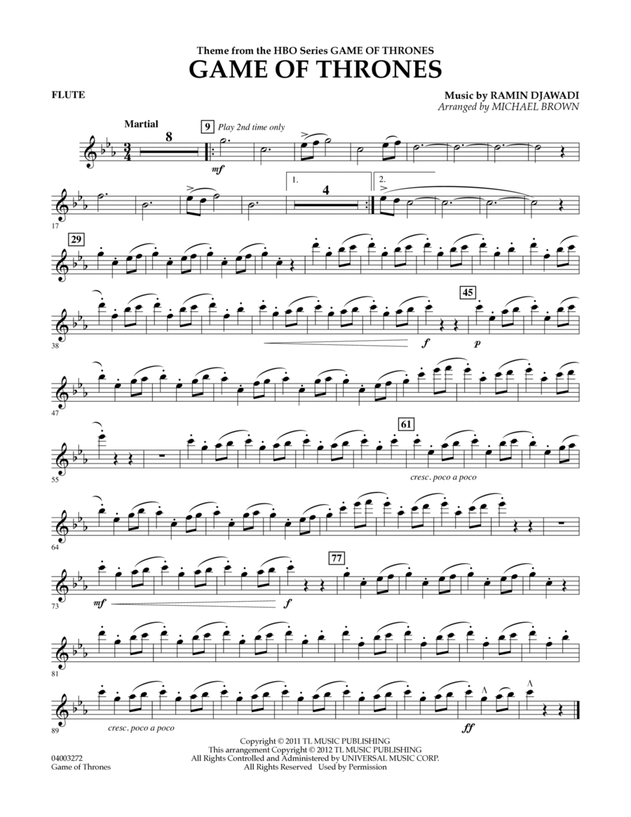 Game Of Thrones (arr. Michael Brown) - Flute Concert Band scores gallery preview page 1