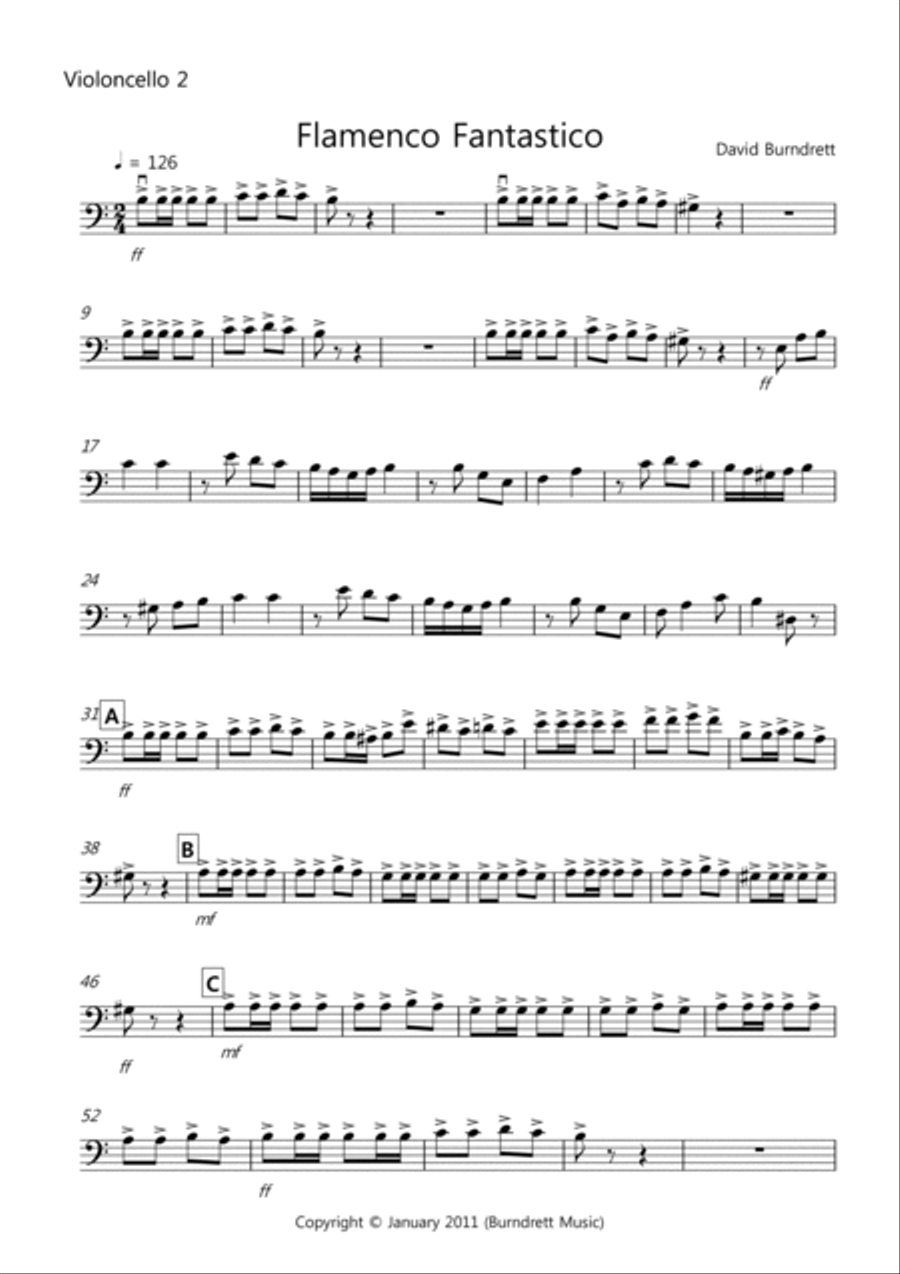 Flamenco Fantastico for Cello Quintet Flamenco Fantastico for Cello Quintet Cello Solo scores gallery preview page 6