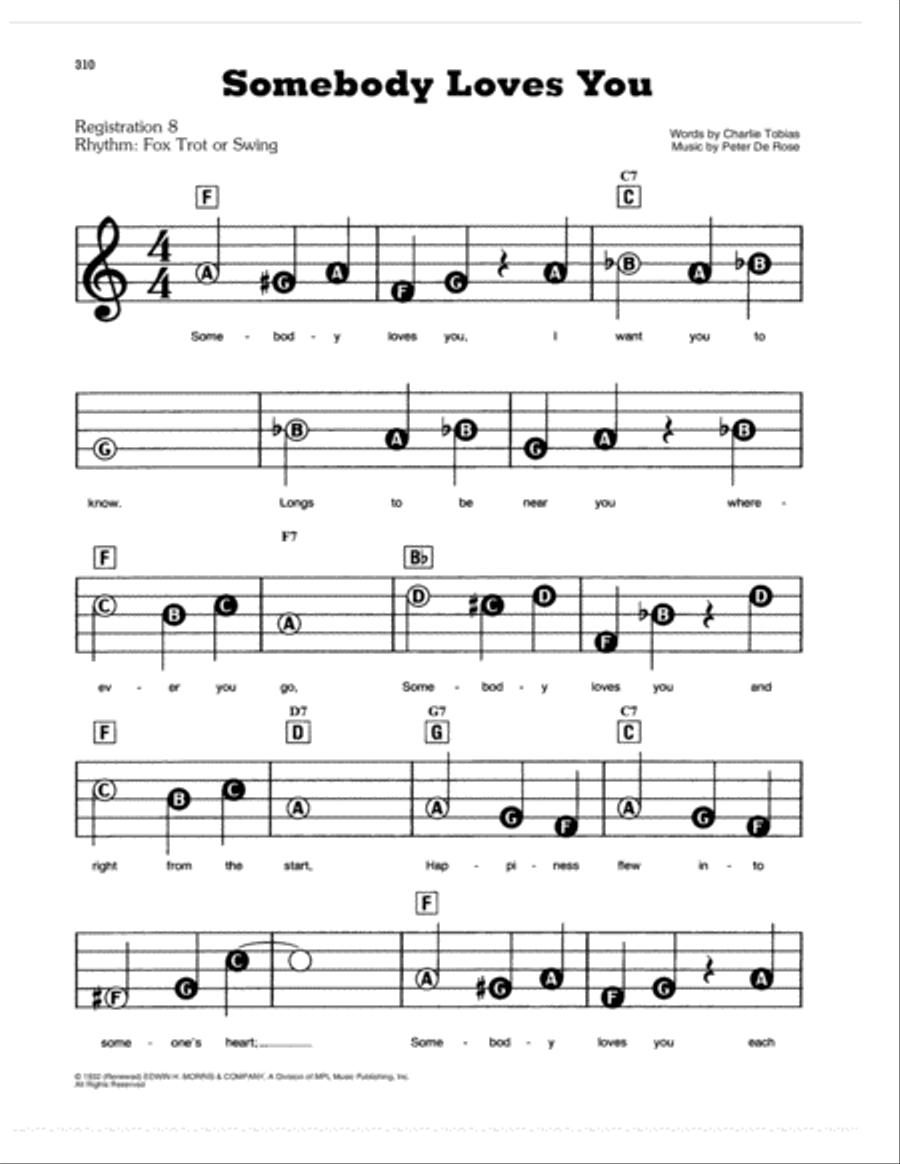 Somebody Loves You Electronic Keyboard scores gallery preview page 1