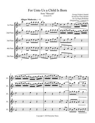 Book cover for For Unto Us a Child is Born (from "Messiah") (F) (Flute Quintet)