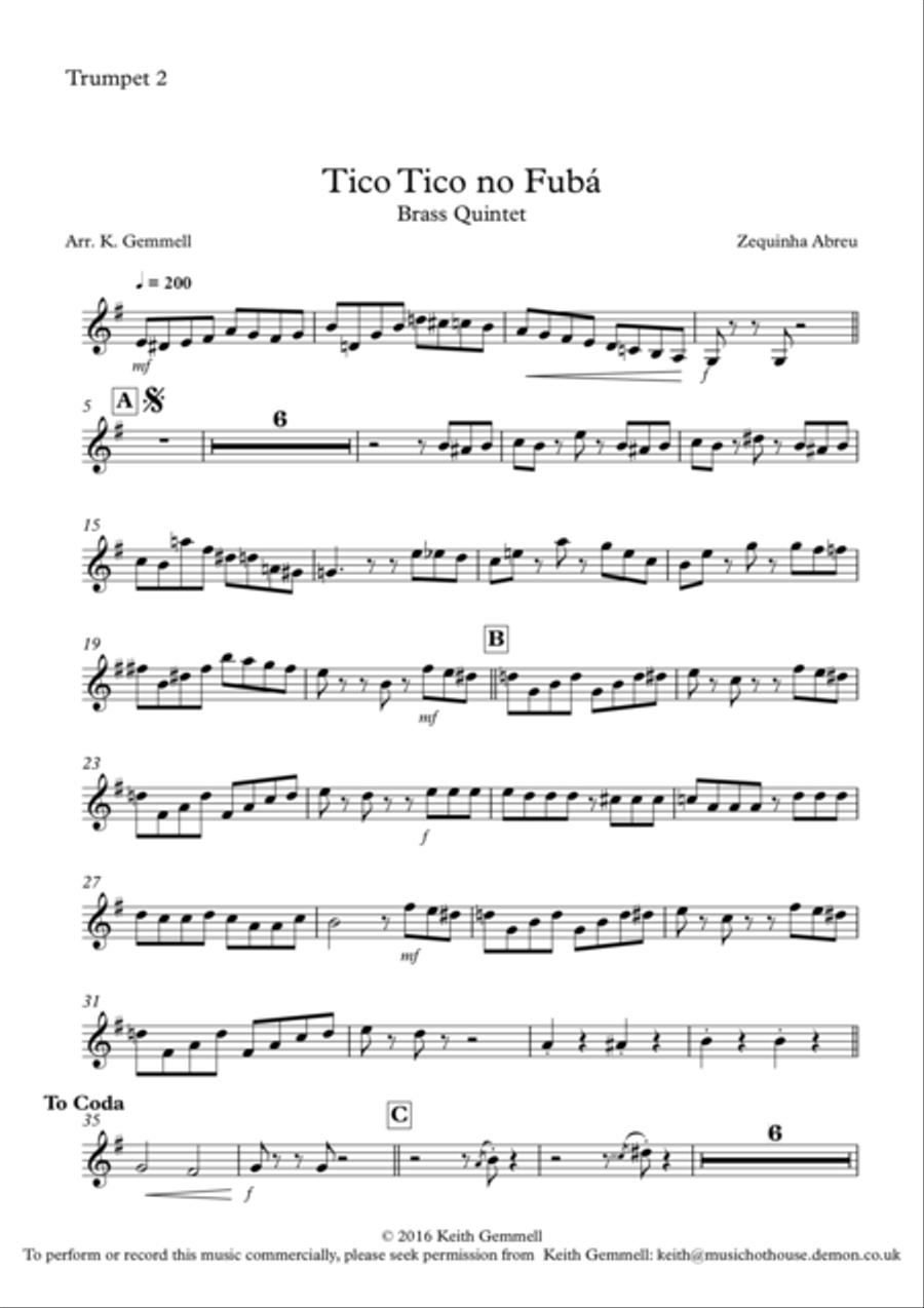 Tico Tico no Fuba: Brass Quintet Brass Quintet scores gallery preview page 6