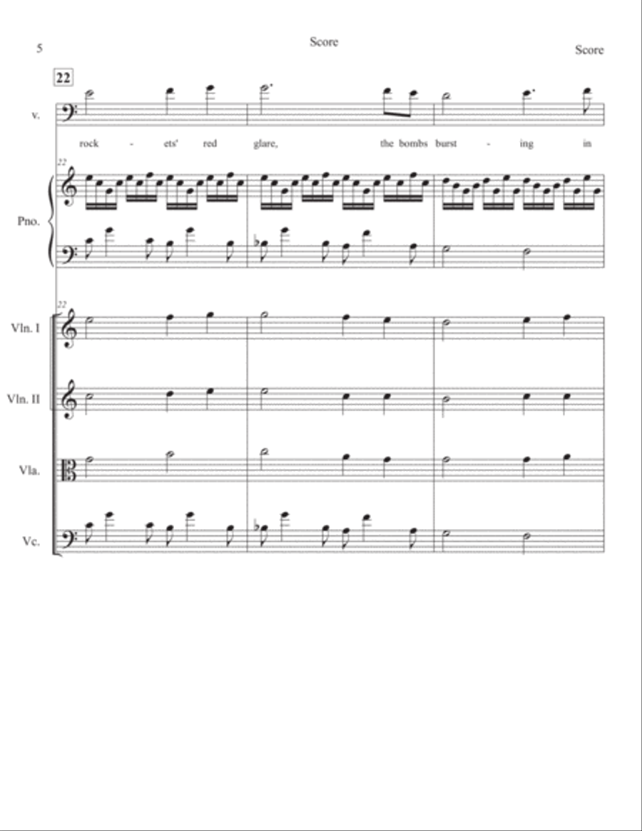 The Star Spangled Banner (String Quintet and Voice) String Orchestra scores gallery preview page 5