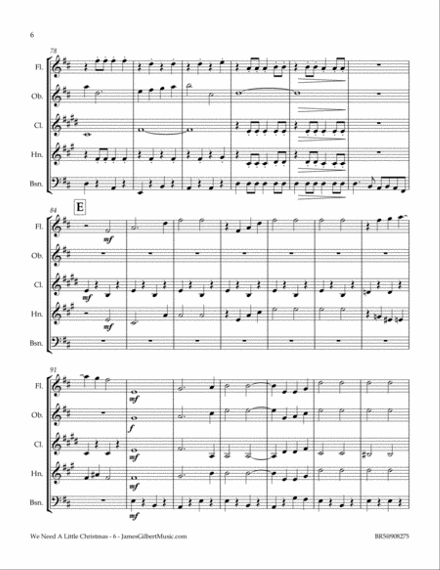 We Need A Little Christmas Woodwind Quintet scores gallery preview page 6