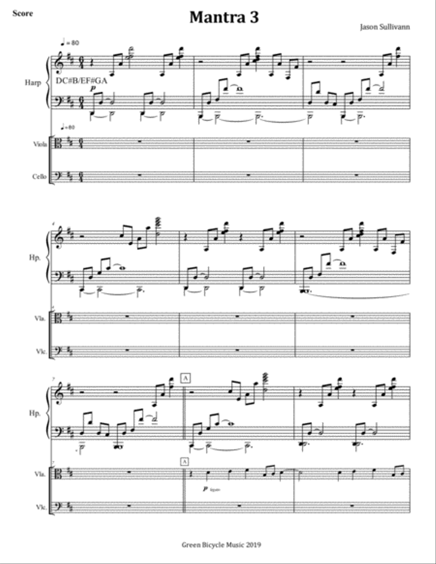 Mantra 3 for Harp, Viola, & Cello Small Ensemble scores gallery preview page 1