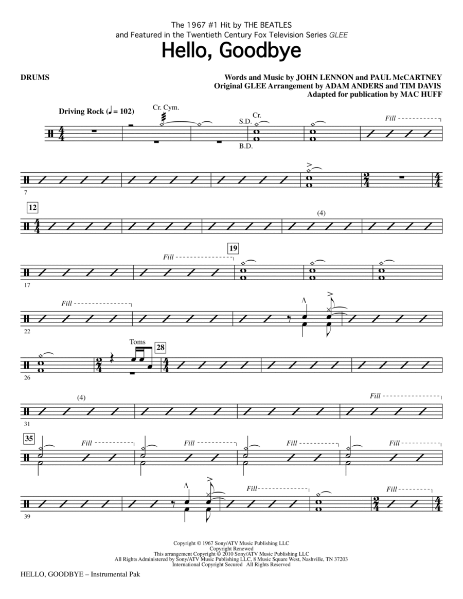 Hello, Goodbye - Drums Choir scores gallery preview page 1