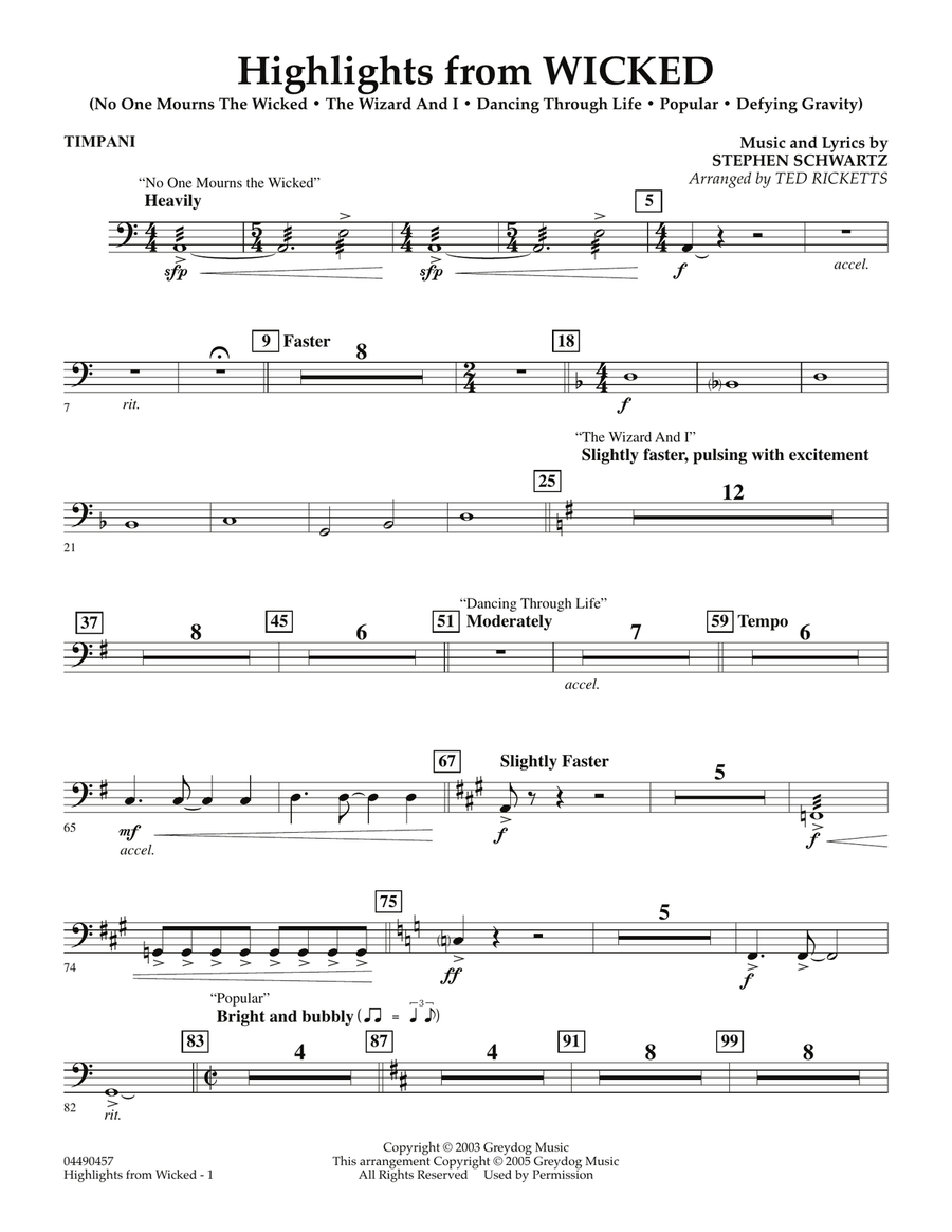 Highlights from Wicked - Timpani Full Orchestra scores gallery preview page 1