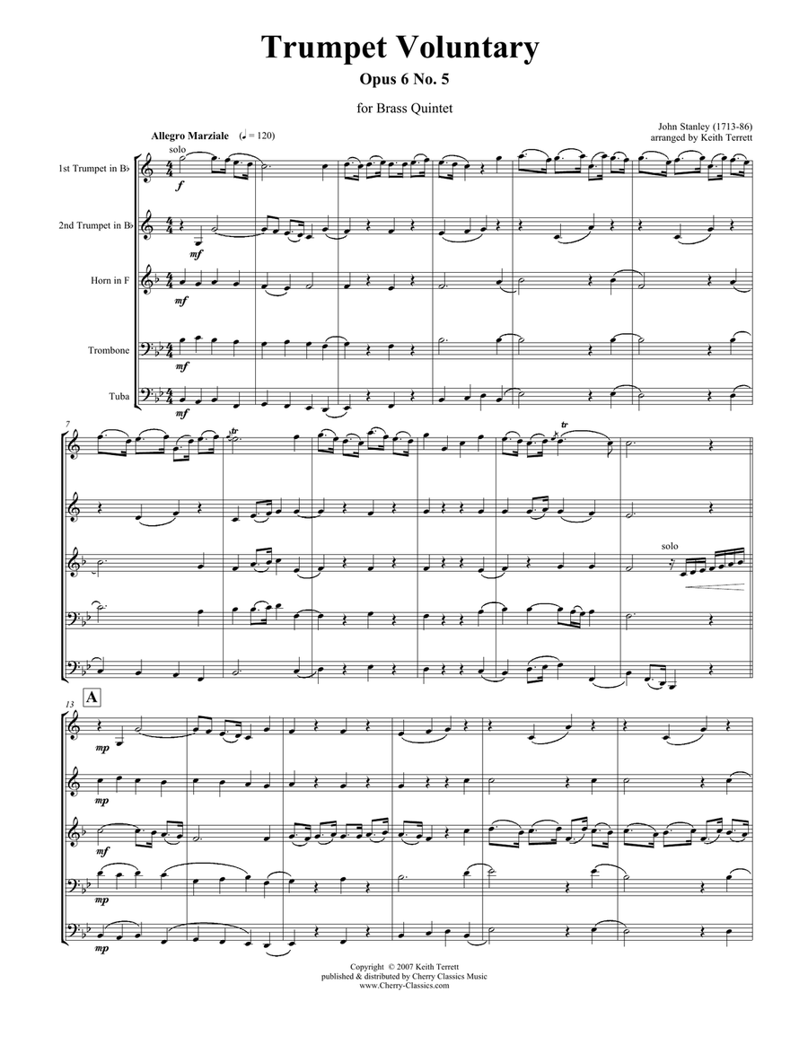 Trumpet Voluntary for Brass Quintet Brass Quintet scores gallery preview page 1