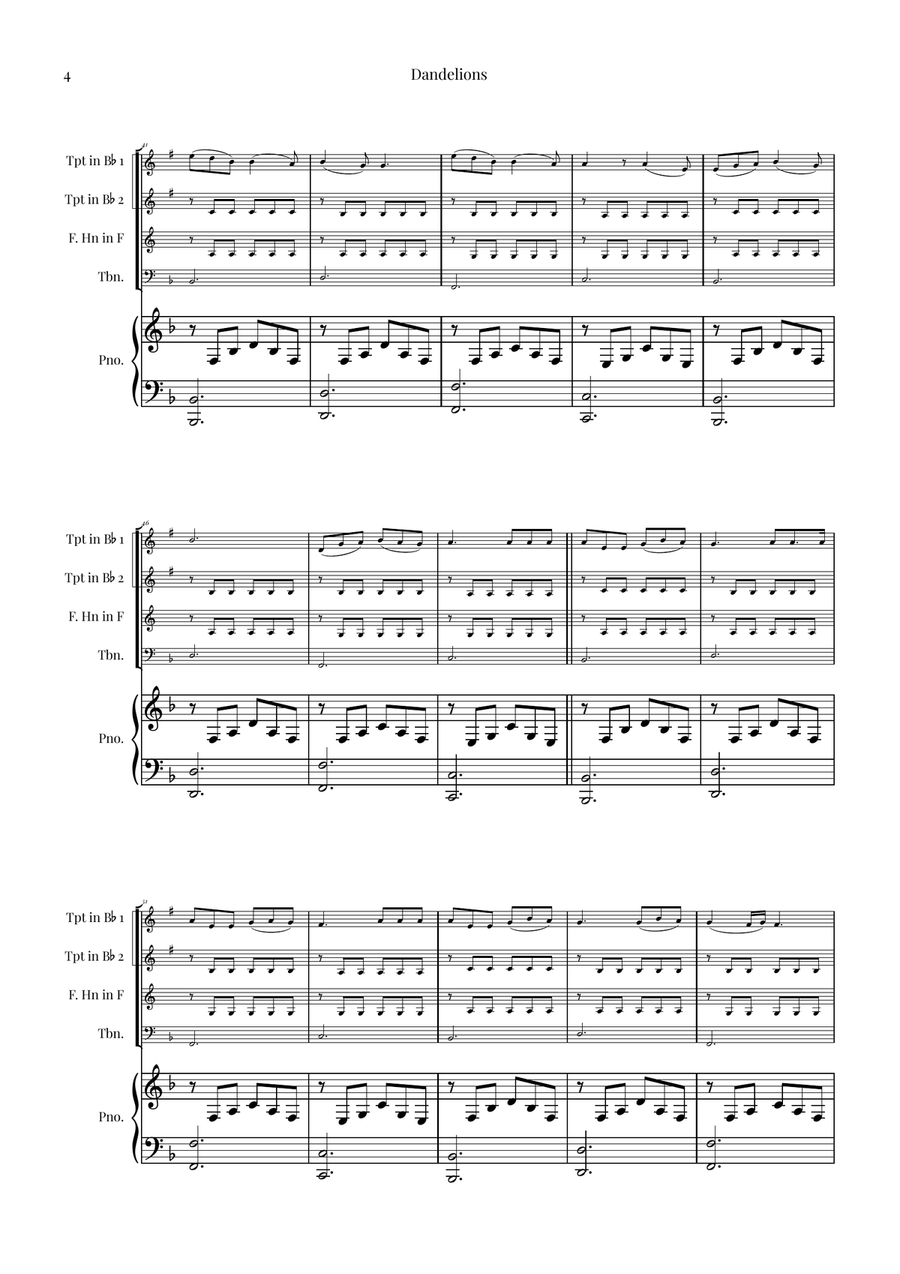 Dandelions Brass Quartet scores gallery preview page 4