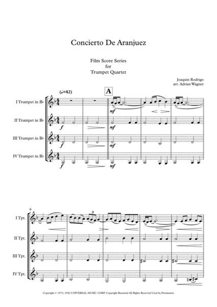 "Concierto De Aranjuez" Trumpet Quartet arr. Adrian Wagner image number null