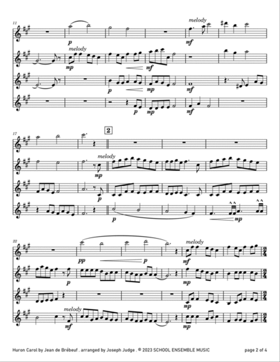Huron Carol for Clarinet Quartet in Schools Clarinet Quartet scores gallery preview page 2